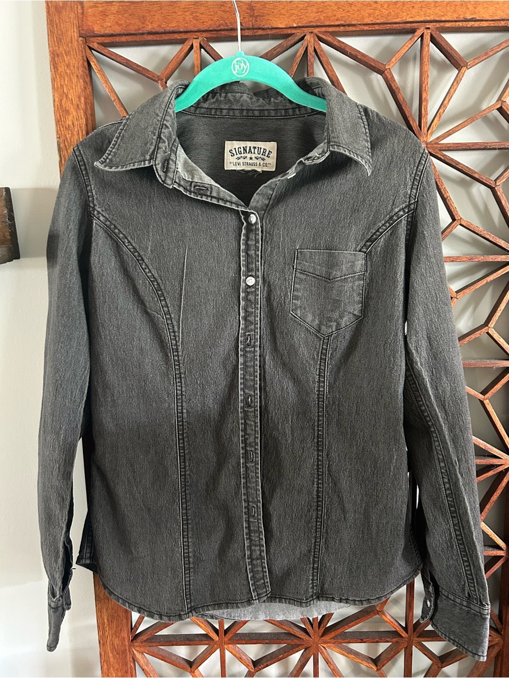Signature by Levi Strauss Washed Black Denim Button-Front Shirt